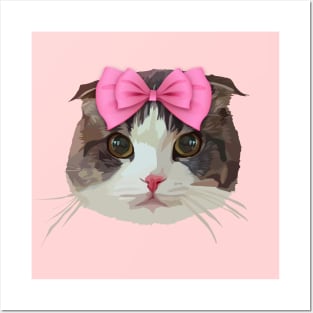 Pink Bow Cat Posters and Art